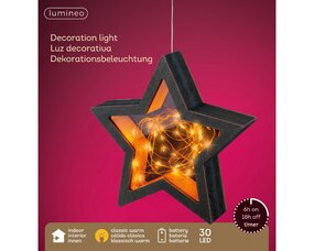3D ster hout B17 H18 zwart/klassiek warm Micro LED - afbeelding 3