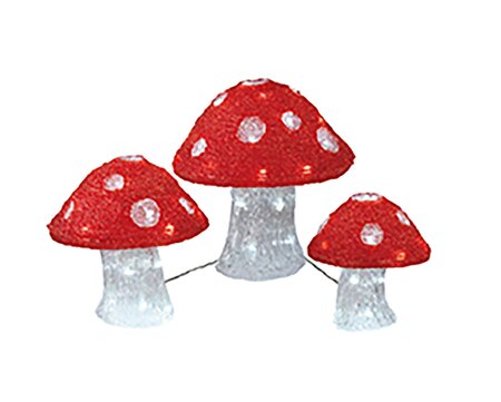 Paddenstoelen Acryl lights Rood / Wit 3 Stuks - afbeelding 1