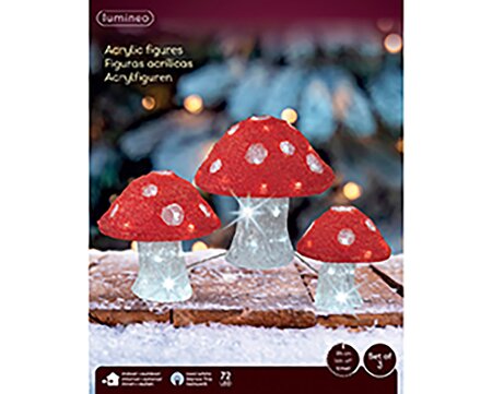 Paddenstoelen Acryl lights Rood / Wit 3 Stuks - afbeelding 2