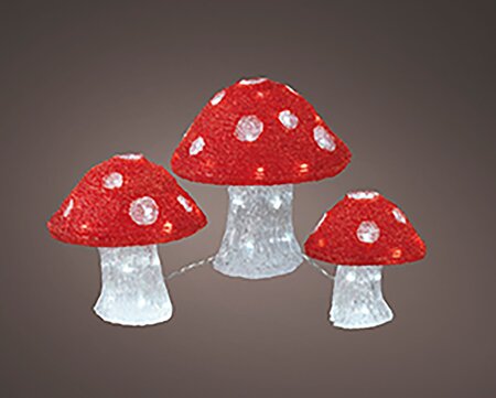 Paddenstoelen Acryl lights Rood / Wit 3 Stuks - afbeelding 3