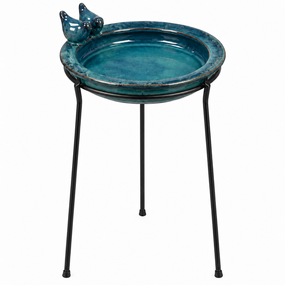 Bloempotstandaard laag met waterschaal (blauw, groen of wit) - afbeelding 1