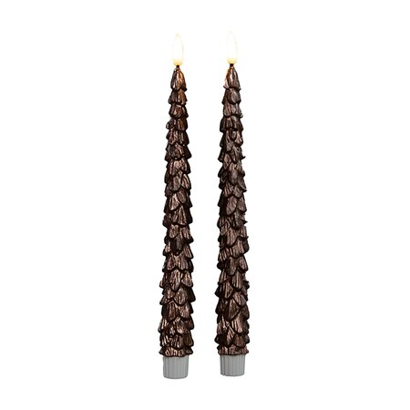 Dinerkaars Kerstboom Wax Brons LED 3d Vlam Met Timer 2st. - afbeelding 1