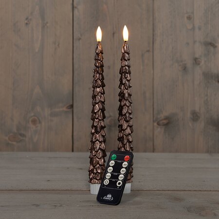 Dinerkaars Kerstboom Wax Brons LED 3d Vlam Met Timer 2st. - afbeelding 2