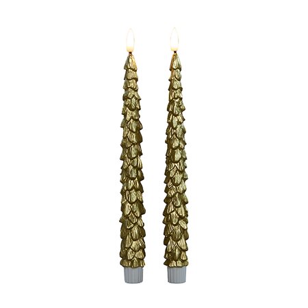 Dinerkaars Kerstboom Wax Goud LED 3d Vlam Met Timer 2st. - afbeelding 1