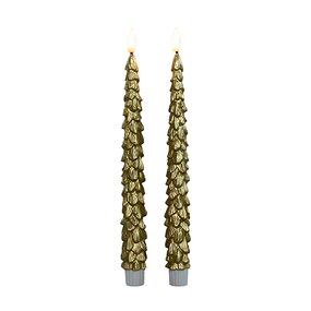 Dinerkaars Kerstboom Wax Goud LED 3d Vlam Met Timer 2st. - afbeelding 2