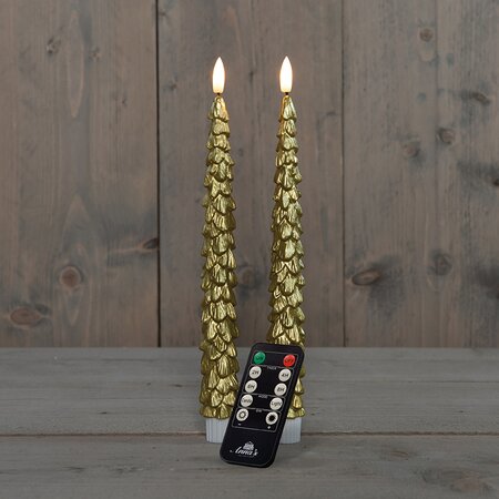 Dinerkaars Kerstboom Wax Goud LED 3d Vlam Met Timer 2st. - afbeelding 2