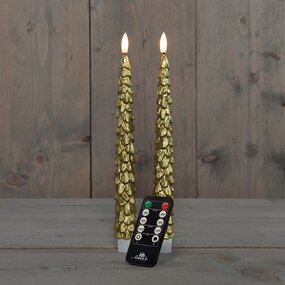 Dinerkaars Kerstboom Wax Goud LED 3d Vlam Met Timer 2st. - afbeelding 2