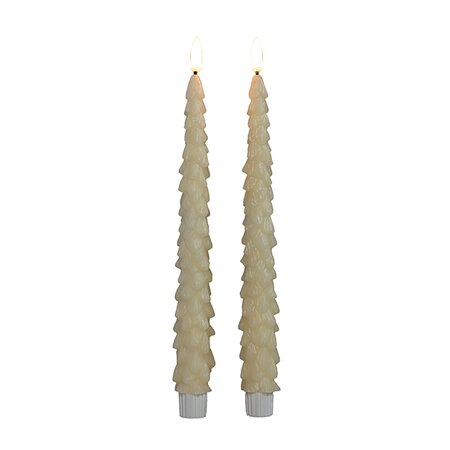 Dinerkaars Kerstboom Wax Ivoor LED 3d Vlam Met Timer 2st. - afbeelding 1