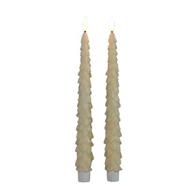 Dinerkaars Kerstboom Wax Ivoor LED 3d Vlam Met Timer 2st. - afbeelding 2