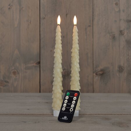 Dinerkaars Kerstboom Wax Ivoor LED 3d Vlam Met Timer 2st. - afbeelding 2