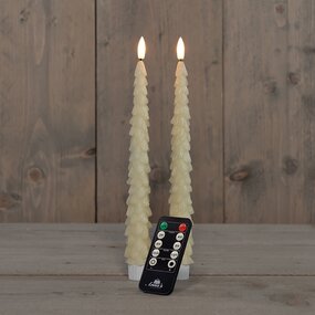 Dinerkaars Kerstboom Wax Ivoor LED 3d Vlam Met Timer 2st. - afbeelding 2