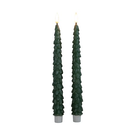Dinerkaars Kerstboom Wax Jade Groen LED 3d Vlam Met Timer 2st. - afbeelding 1