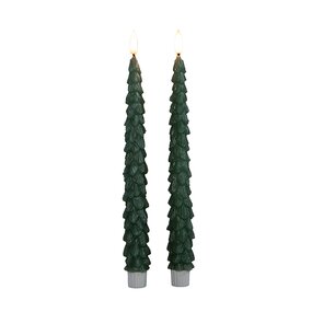 Dinerkaars Kerstboom Wax Jade Groen LED 3d Vlam Met Timer 2st. - afbeelding 1
