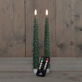 Dinerkaars Kerstboom Wax Jade Groen LED 3d Vlam Met Timer 2st. - afbeelding 2