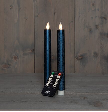 Dinerkaars LED Metallic Blauw Rustiek Wax Led Bewegende Vlam 2st.  H23cm - afbeelding 2