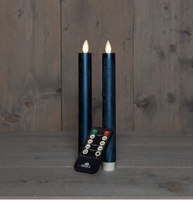 Dinerkaars LED Metallic Blauw Rustiek Wax Led Bewegende Vlam 2st.  H23cm - afbeelding 2