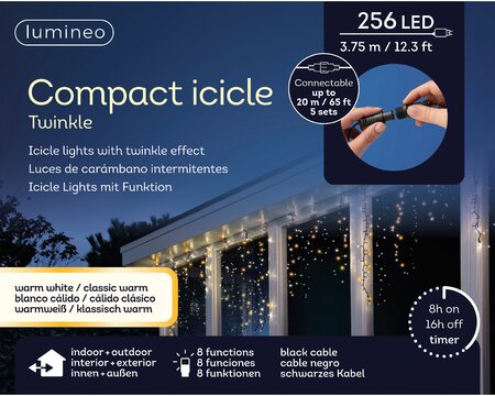 Icicle compact L3,75m 8 functie twinkel warm wit effect LED - afbeelding 1