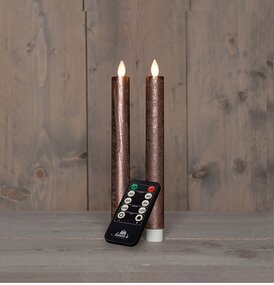 Dinerkaars Rustiek Wax Brons LED Met Bewegende Vlam Oplaadbaar Met Afstandsbediening 2st. - afbeelding 2