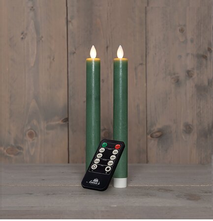 Dinerkaars Rustiek Wax Jade Groen LED Met Bewegende Vlam Oplaadbaar Met Afstandsbediening 2st. - afbeelding 2