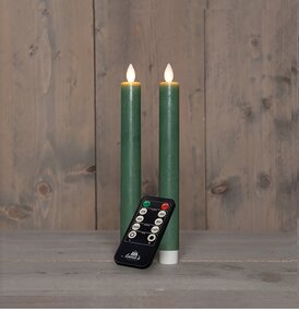 Dinerkaars Rustiek Wax Jade Groen LED Met Bewegende Vlam Oplaadbaar Met Afstandsbediening 2st. - afbeelding 2
