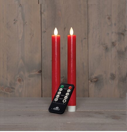 Dinerkaars Rustiek Wax Rood LED Met Bewegende Vlam Oplaadbaar Met Afstandsbediening 2st. - afbeelding 2