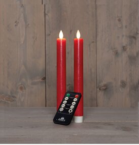 Dinerkaars Rustiek Wax Rood LED Met Bewegende Vlam Oplaadbaar Met Afstandsbediening 2st. - afbeelding 2