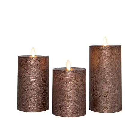 StompKaars LED Brons Rustiek Wax set van 3st. Oplaadbaar Met Bewegende Vlam en Afstandsbediening 10/ - afbeelding 1