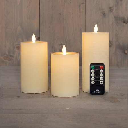 StompKaars LED Ivoor Rustiek Wax set van 3st. Oplaadbaar Met Bewegende Vlam en Afstandsbediening 10/ - afbeelding 2