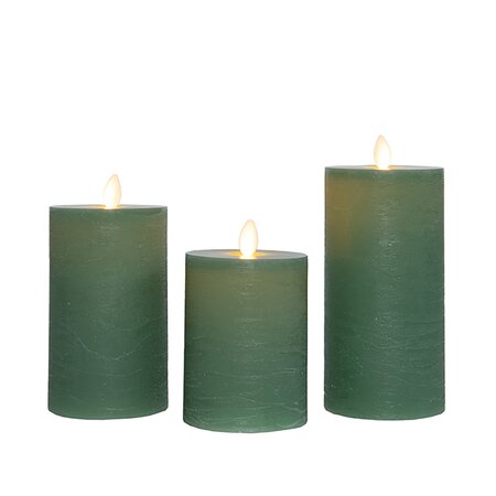 StompKaars LED Jade Groen Rustiek Wax set van 3st. Oplaadbaar Met Bewegende Vlam en Afstandsbedienin - afbeelding 1
