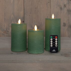 StompKaars LED Jade Groen Rustiek Wax set van 3st. Oplaadbaar Met Bewegende Vlam en Afstandsbedienin - afbeelding 2