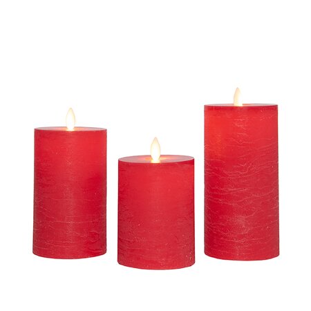 StompKaars LED Rood Rustiek Wax set van 3st. Oplaadbaar Met Bewegende Vlam en Afstandsbediening 10/1 - afbeelding 1