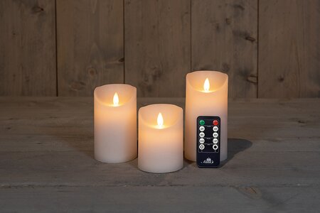 StompKaars LED Wit Rustiek Wax set van 3st. Met Bewegende Vlam en Afstandsbediening 10/12,5/15x7,5cm - afbeelding 2