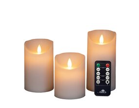 StompKaars LED Wit Rustiek Wax set van 3st. Met Bewegende Vlam en Afstandsbediening 10/12,5/15x7,5cm - afbeelding 2