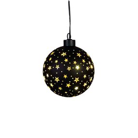 Kersthanger bal glas gouden binnenkant met sterren LED - afbeelding 2