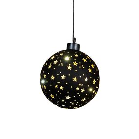 Kersthanger bal glas gouden binnenkant met sterren LED - afbeelding 2