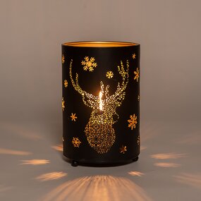 Lantaarn Met Rendier Classic Zwart/Goud ø10,5 H16 cm - afbeelding 2