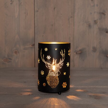 Lantaarn Met Rendier Classic Zwart/Goud ø10,5 H16 cm - afbeelding 3