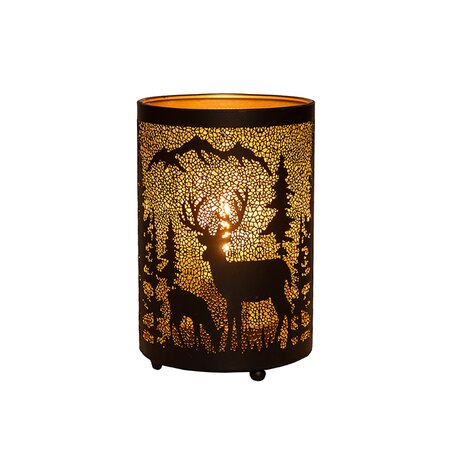 Lantaarn Met Rendier/Bergen Classic Zwart/Goud ø10,5 H16 cm - afbeelding 1