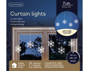 Led gordijn sneeuwvlokken L90 H25cm transparant/warm wit - afbeelding 3