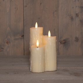Druipkaars Wax Ivoor 3D vlam LED 3st. (16,5x11cm) - afbeelding 2