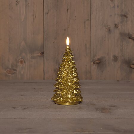 Kaars Kerstboom Wax Goud LED 3d Vlam Met Timer 20x9,5cm - afbeelding 2