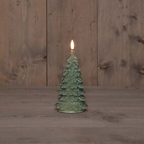 Kaars Kerstboom Wax Jade Groen LED 3d Vlam Met Timer 20x9,5cm - afbeelding 2