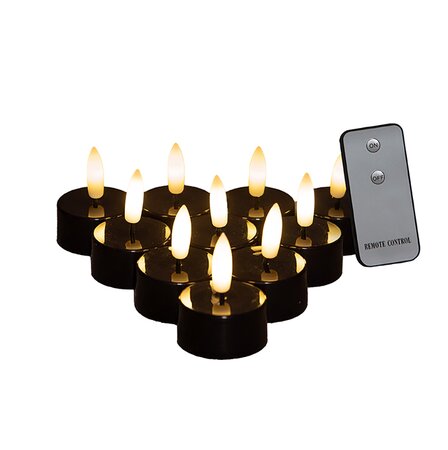Theelicht Zwart 3D vlam LED 10st. (D3,5xH1,5cm) - afbeelding 1