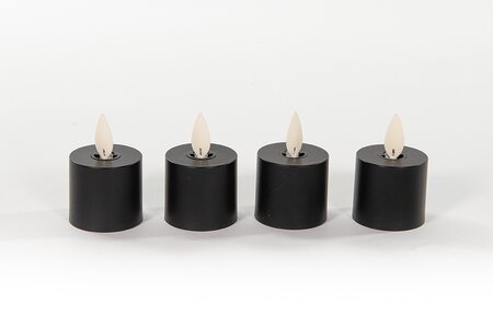 Theelicht Zwart Uitbreidingsset Bewegende Vlam 4st. ø5x6cm - afbeelding 1