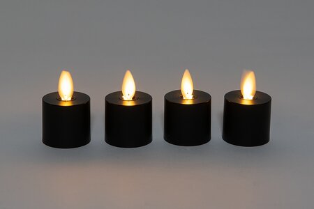Theelicht Zwart Uitbreidingsset Bewegende Vlam 4st. ø5x6cm - afbeelding 2