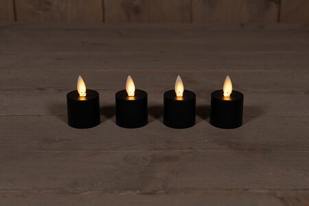 Theelicht Zwart Uitbreidingsset Bewegende Vlam 4st. ø5x6cm - afbeelding 3