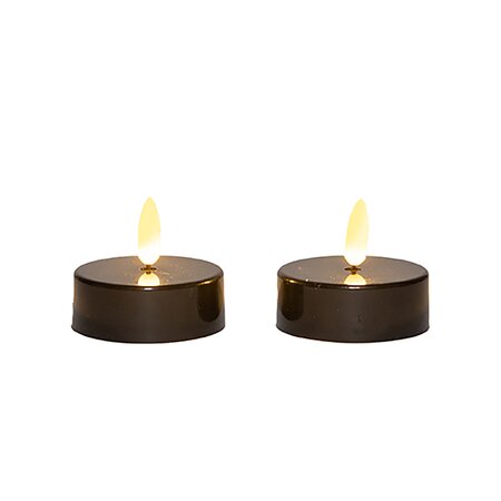 Theelicht Zwart 3D vlam LED 2st. (D6xH4,5cm) - afbeelding 1