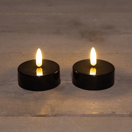 Theelicht Zwart 3D vlam LED 2st. (D6xH4,5cm) - afbeelding 2