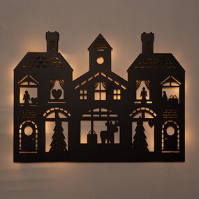 Muurhanger kersthuizen 40x32cm LED Classic zwart - afbeelding 2
