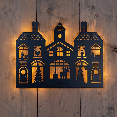 Muurhanger kersthuizen 40x32cm LED Classic zwart - afbeelding 2